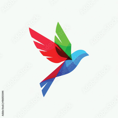Free Download Vibrant Geometric Hummingbird Logo in Bright Red Green Blue Tones for Design and Brand Identity. - GFXLoad