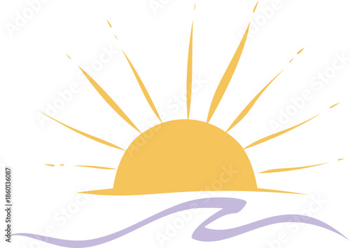 Stylized Sun Rising Over Gentle Waves