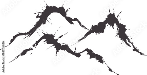 Black and expressive ink brushstroke mountain range