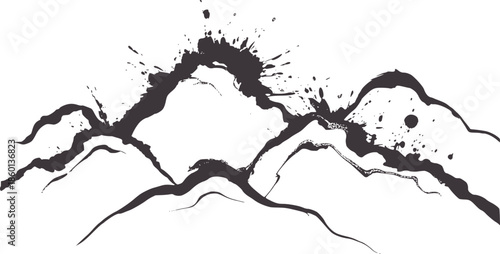 Abstract ink blot mountain peaks in monochrome splatter style