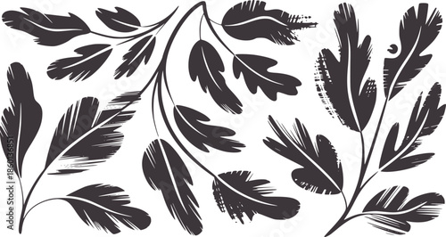 Black ink blot style fern leaves and branches