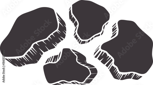 Five irregular dark gray minimalist stones editable rocks pebbles