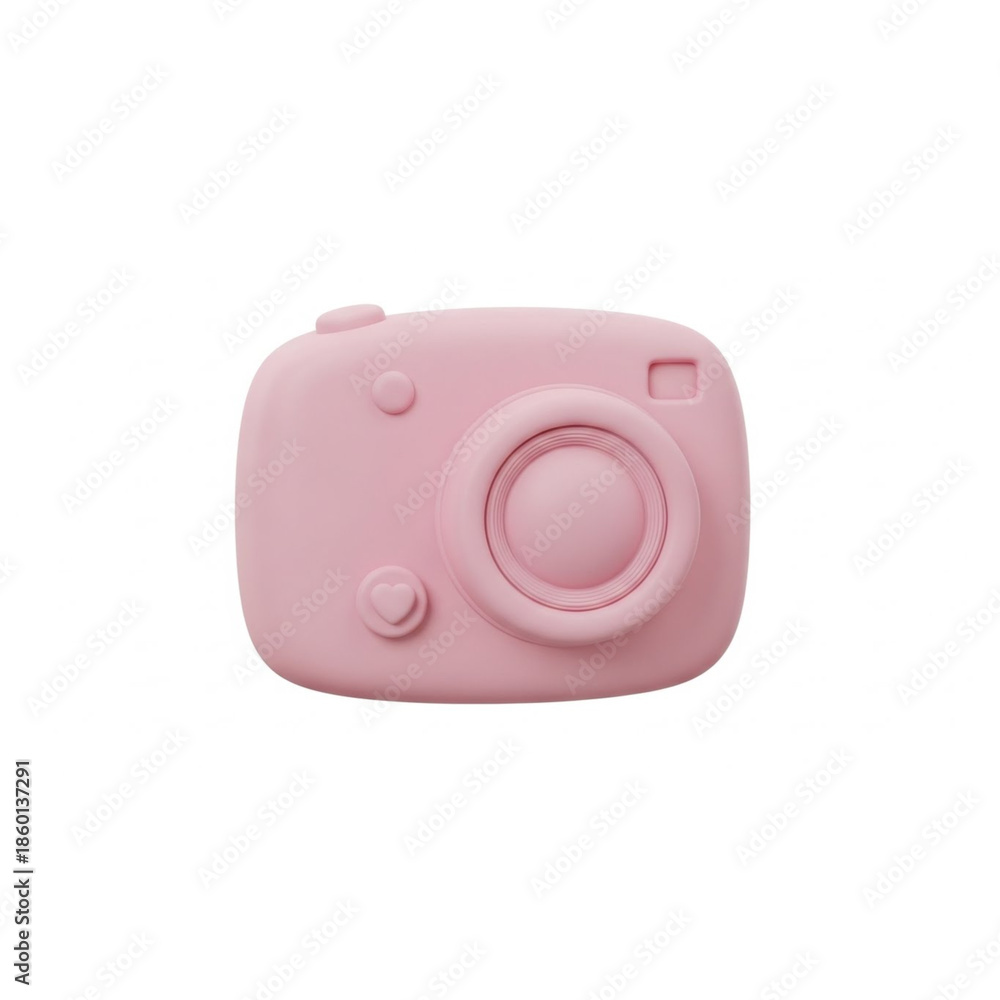 Naklejka premium Cute Pink Toy Camera with Soft Rounded Edges for Childhood Photography or Simple Gadget Icons 3D Illustration