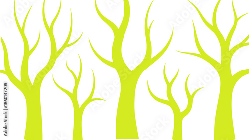 Minimalist yellow trees with bare branches