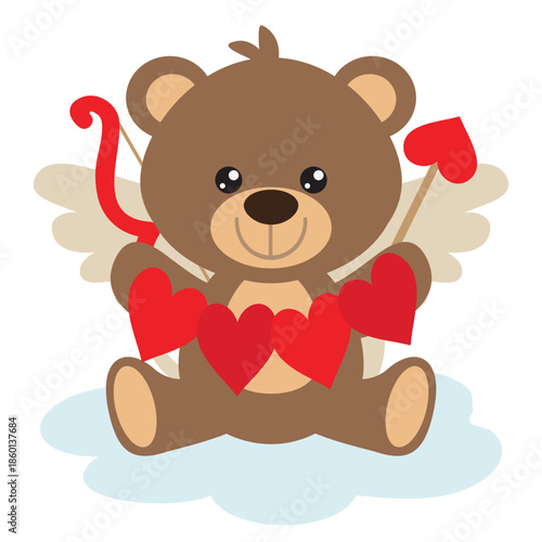 Valentine  cupid bear holding bow and arrow  vector cartoon illustration
