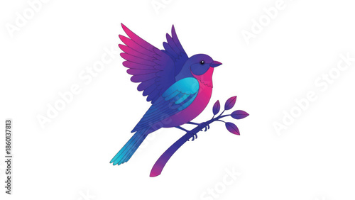Colorful hummingbird perched on a branch in a vibrant illustration of nature and fauna.