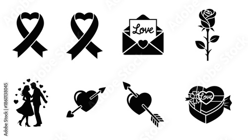 Valentine's day love wedding romance anniversary marriage ribbon heart cupid rose icons