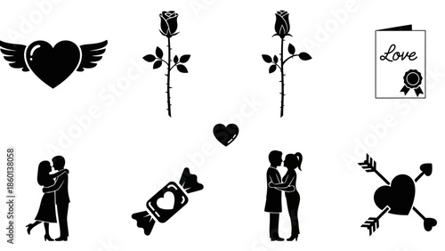 Valentine's day love wedding romance anniversary marriage heart rose candy couple icons