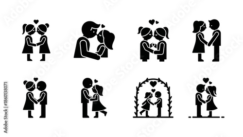 Valentine's day love wedding romance anniversary marriage couple hearts arch icons
