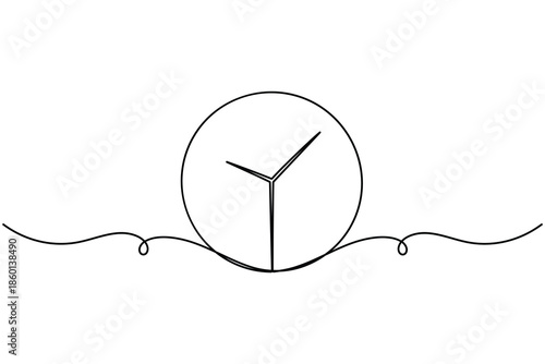 Alarm clock icon continuous one line drawing on white background minimalist timepiece symbol outline vector illustration
