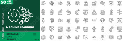 Machine Learning Line Editable Icons set