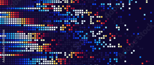 Glitch Pixels Screen. Abstract Cyberpunk Purple Glitched Background. Abstract Noise Effect, Error Video Damage, Stylized Data Corrupted Lines. Vector illustration. 