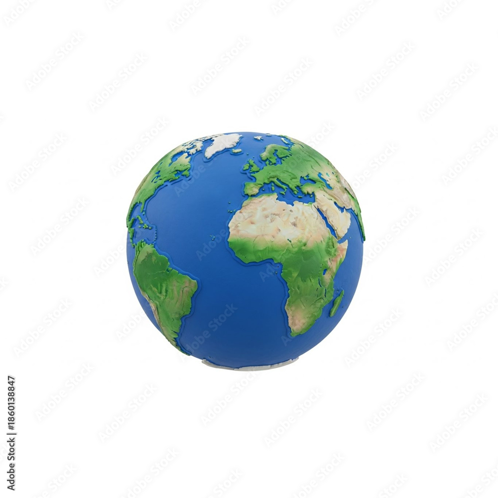 Fototapeta premium 3D Earth Globe Model Showing Africa and Europe with Green Continents and Blue Oceans, Global Ecology and Geography Concept