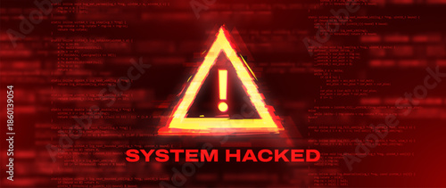 System Hacked Error Dark Red Glitched Background. Digital Scam, Fraud, Computer Virus, Malware, Ransomware, Data Breach Concept. Vector Illustration.