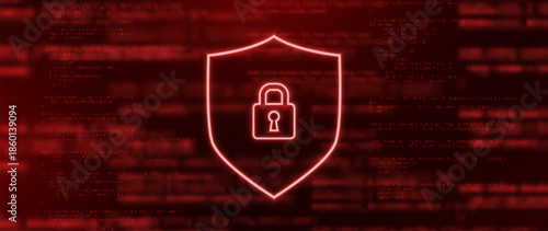 Cyber Security Padlock With Shield, Data Privacy Protection, Firewall, and Digital Lock Concept on Futuristic Blue Background. Technology and Encryption Theme. Vector Illustration.