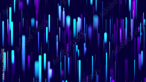 Abstract Technology Futuristic Digital Concept Pattern with Lighting Glowing Circles on Dark Blue Background. High Tech or Science Research Presentation Backdrop. Vector Illustration.