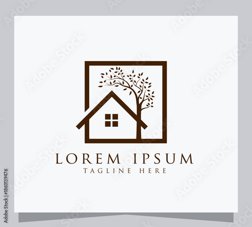 Minimalist House and Tree Logo for Real Estate and Nature
