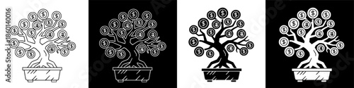 Illustration of a money tree with coins, symbolizing financial growth and wealth accumulation