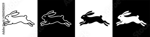 Running Rabbit Illustration Against Dark Background - White Outline and Solid Silhouette