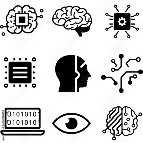 Brainy Icons: A collection of meticulously crafted brain-related icons, symbolizing intelligence, technology, and the intricacies of the mind, ideal for educational or tech-focused projects.