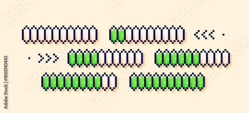 Pixel art loading game scale. Green life process bars.