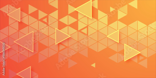 Vibrant Orange Geometric Triangles Background With Glowing Outlined Shapes and Gradient Design eps10