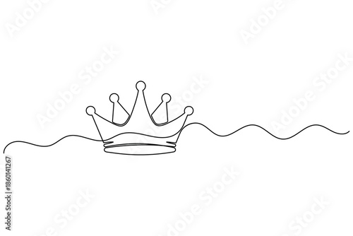Minimalist Crown One Line Art Continuous Line Drawing of Royal Symbol