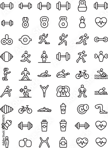 Fitness icons for healthy lifestyle and exercise motivation graphics
