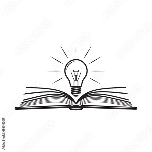 Knowledge from Books Icon, Open Book with Lightbulb Illustration, Education Idea Symbol