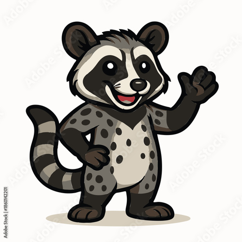 African Civet Mascot Vector Illustration, Wild Animal Esports Logo Character Isolated on White Background 