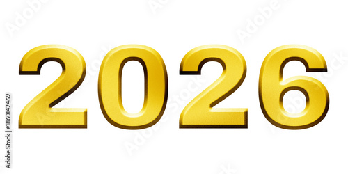 2026 happy new year golden typography text isolated on white background for holiday celebration