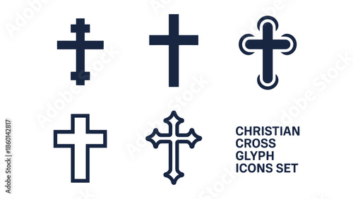  Christian cross icon set in modern flat style, religious symbols collection for faith, church, worship, christianity design use, logos, apps and spiritual graphic projects