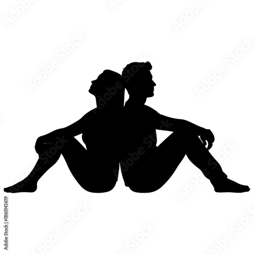 Couple sitting back to back in silhouette Vector