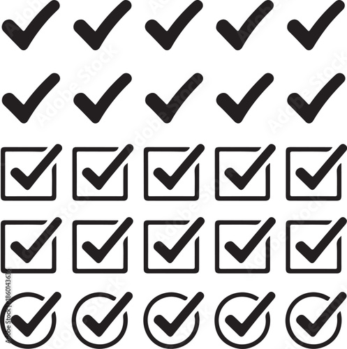 Various black checkmark icons on a white background image