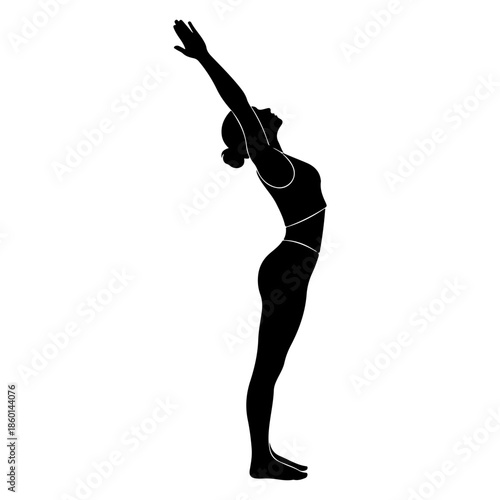Silhouette of a woman performing the upward salute yoga pose Vector