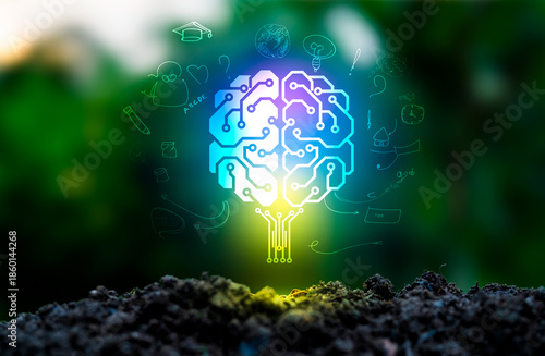 Innovation. New concept ideas with innovations hand in hand with future lamp technology and inspiration in science and communication concepts.