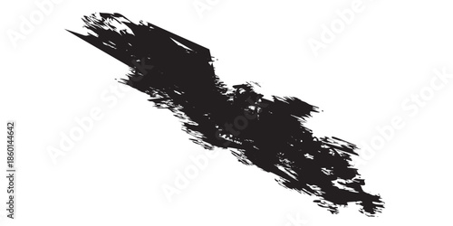 Abstract Black Ink Brush Stroke on White Background.