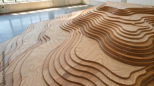 Wooden Topography Model in Modern Gallery