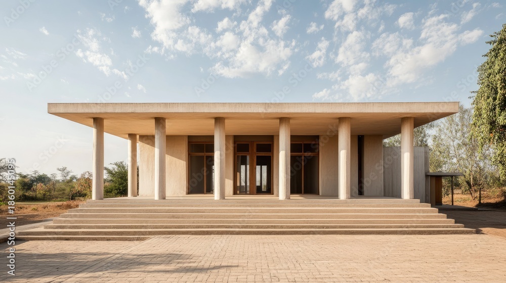 Fototapeta premium Contemporary Concrete Pavilion: Architectural Serenity