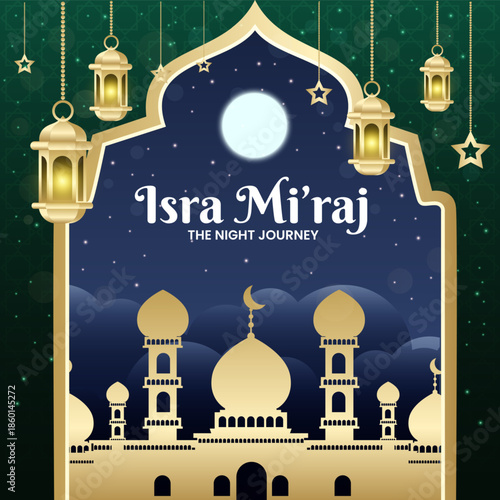 Isra miraj Background with Silhouette Mosque