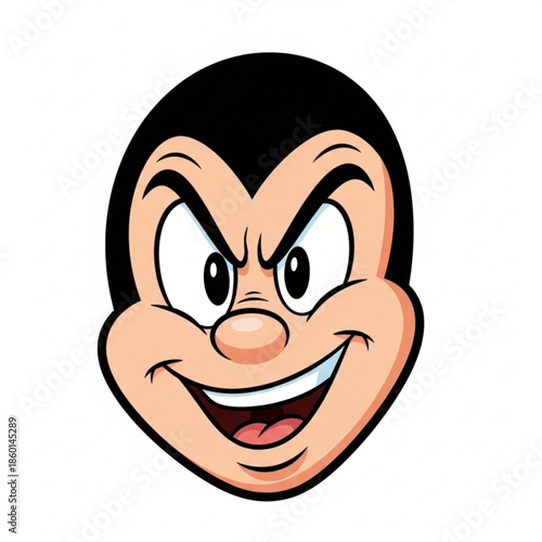 Cartoon face with a mischievous expression on a looking angry
