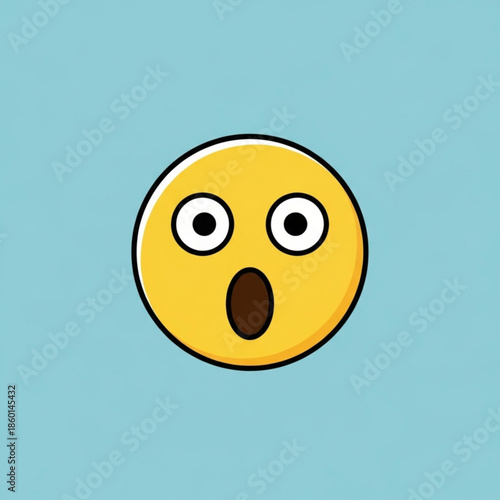 A cartoon emoji with a shocked expression on a blue background with big eyes