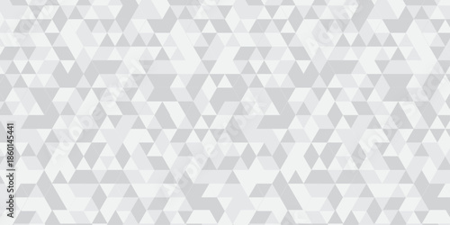 Abstract geometric white and gray background seamless mosaic and low polygon triangle texture wallpaper. Triangle shape retro wall grid pattern geometric ornament tile vector square element.