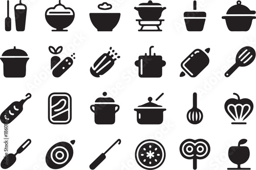 Kitchen cooking utensil icon set