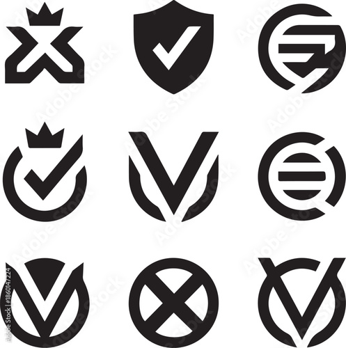 Modern verification and guarantee icons for business and quality control
