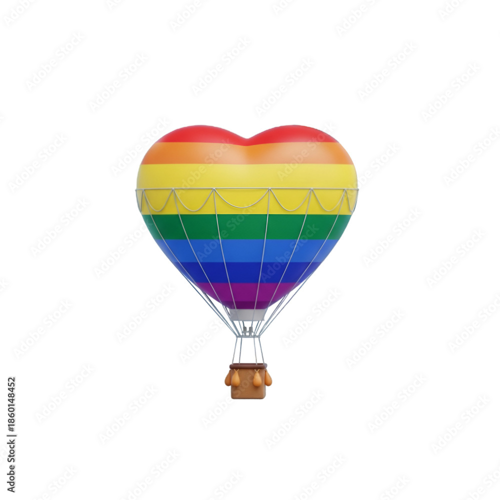 Fototapeta premium Rainbow Heart Shaped Hot Air Balloon Flying High
