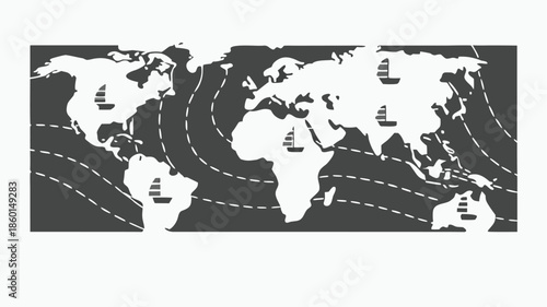 Global trade routes and shipping lanes on world map