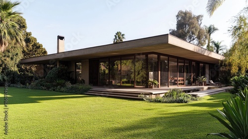 Modern House, Minimalist Architecture,Landscaped Garden,Sunny Day
