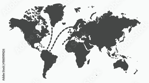 Global connections and travel routes on world map