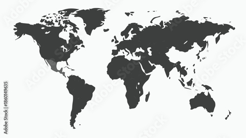 Dark gray silhouette map of the world on white background